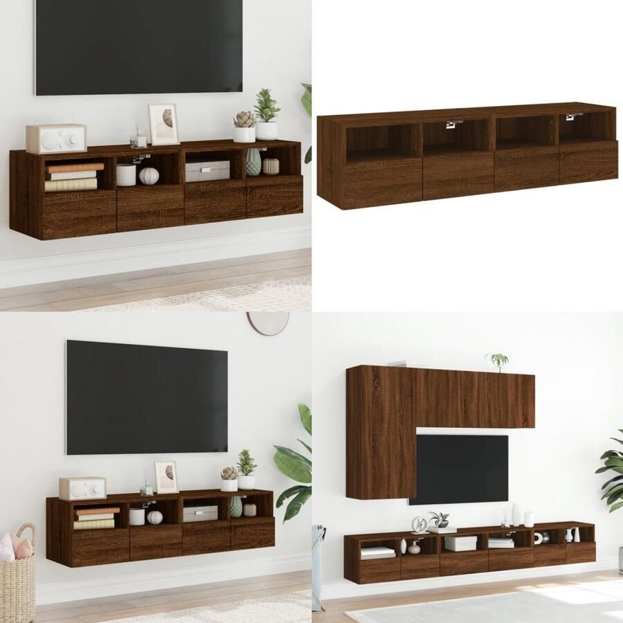 VidaXL Tv-wandmeubels 2 st 60x30x30 cm bewerkt hout bruin eikenkleur Tv-wandmeubel Tv-wandmeubels Tv-meubel Tv Kast