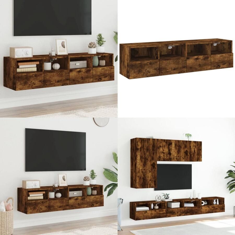 VidaXL Tv-wandmeubels 2 st 60x30x30 cm bewerkt hout gerookt eikenkleur Tv-wandmeubel Tv-wandmeubels Tv-meubel Tv Kast