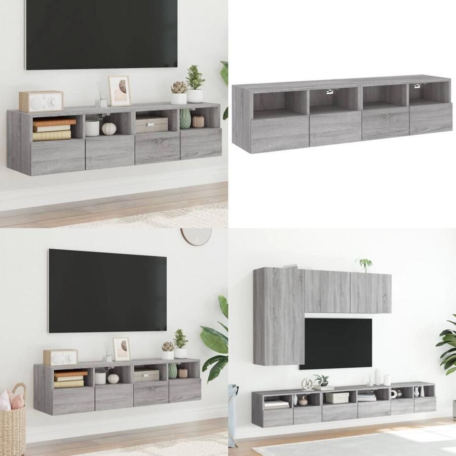 VidaXL Tv-wandmeubels 2 st 60x30x30 cm bewerkt hout grijs sonoma eiken Tv-wandmeubel Tv-wandmeubels Tv-meubel Tv Kast