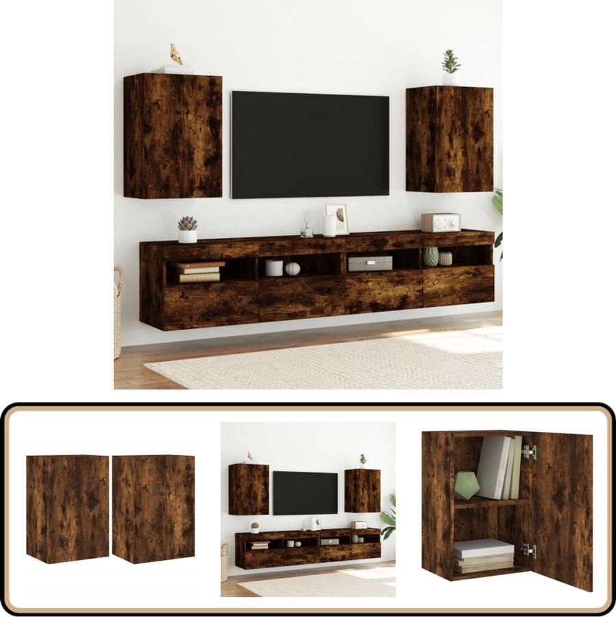 The Living Store Tv-wandmeubels 2 st 40 5x30x60 cm bewerkt hout gerookt eiken Tv-wandmeubel Tv-wandmeubels Zwevend Tv-meubel Tv-wandmeubel