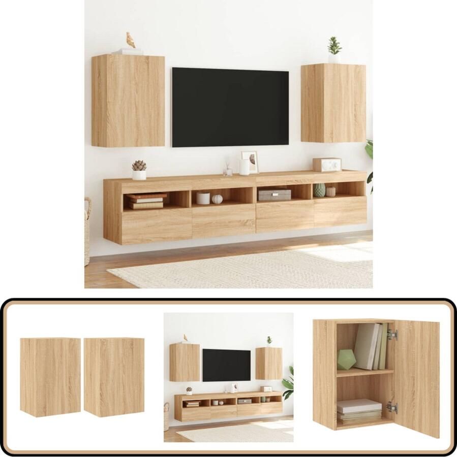 VidaXL Tv-Wandmeubels 2 st Hout Sonoma Eiken Tv-wandmeubel Tv-wandmeubels Zwevend Tv-meubel Tv-wandmeubel