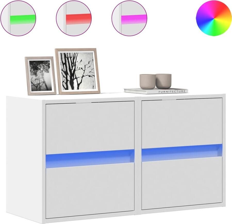 VidaXL Tv-wandmeubels 2 st met LED-verlichting 41x31x45 cm wit