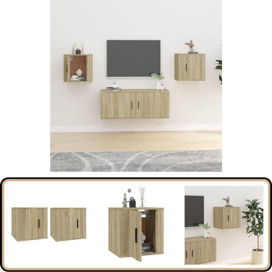 VidaXL Tv-wandmeubels 2 st Sonoma eikenkleurig Tv Wandmeubel Houten Tv Meubel Tv Kast Salontafel Woonkamerdecoratie Sonoma Eiken