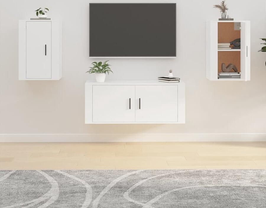 VidaXL Tv-wandmeubels 2 st wit 40x34 5x60 cm Tv Wandmeubel Tv Kast Houten Tv Stand Witte Tv Kast Tv Unit Mediabox Salontafel - Foto 2