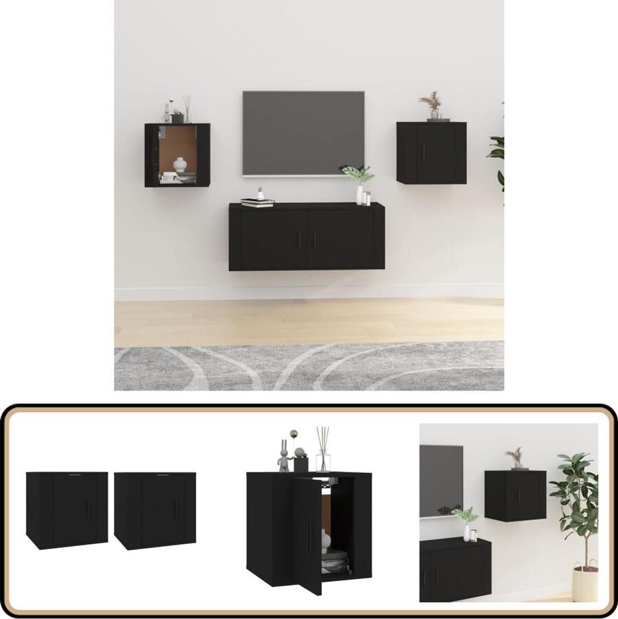 VidaXL Tv-wandmeubels 2 st zwart 40x34 5x40 cm TV Wandplank Tv Meubel Tv Kast Houten Tv Stand Black Tv Unit Mediabox Salontafel
