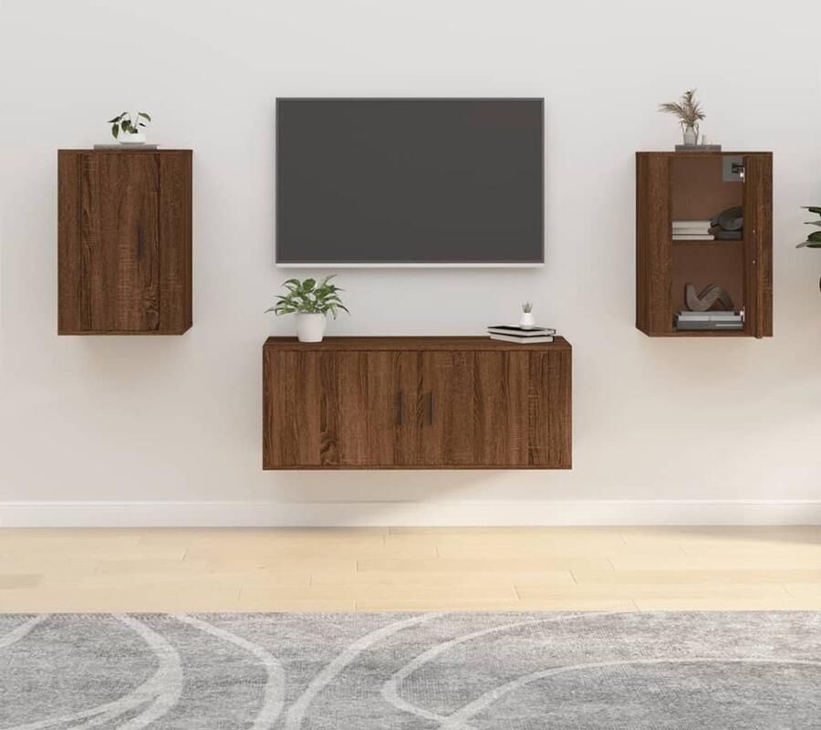 VidaXL Tv-wandmeubels 2 stuks Bruin Eiken 60 cm TV Wandmeubel TV Kast Bruin Houten Meubels Bergruimte Wandmontage