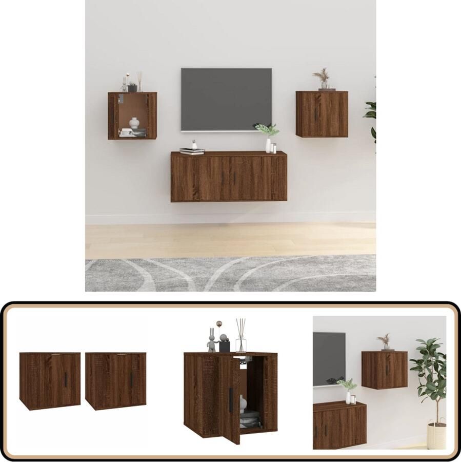 VidaXL Tv-wandmeubels 2 stuks Bruin eiken design TV Wandmeubel Bruin Eiken Houten TV Kast Tv Stand Mediabox Bergruimte Wandmontage
