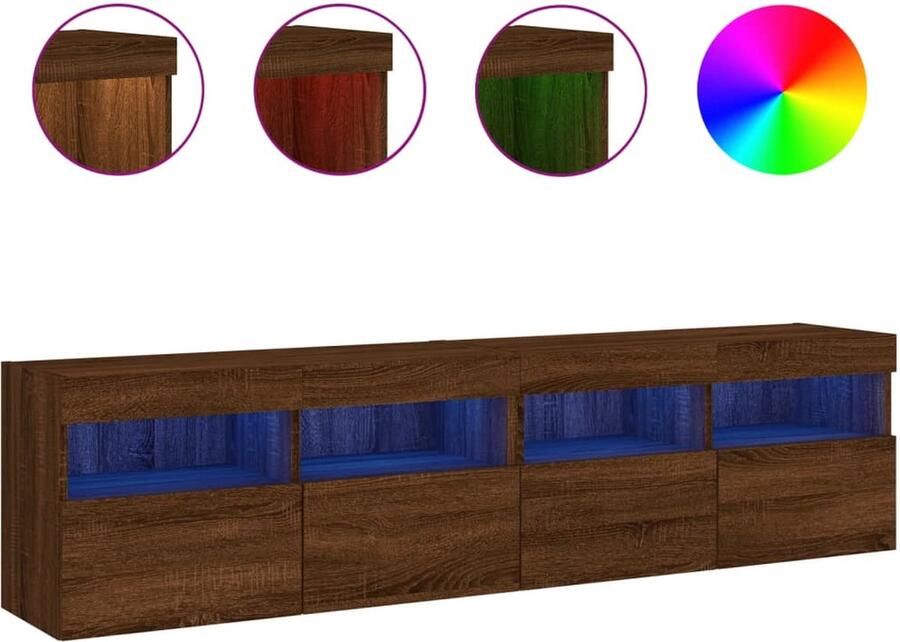 VidaXL Tv-wandmeubels 2 stuks Bruin Eiken Met LED Tv Kast Tv Meubilair Wandmontage Led Verlichting Bruin Eiken