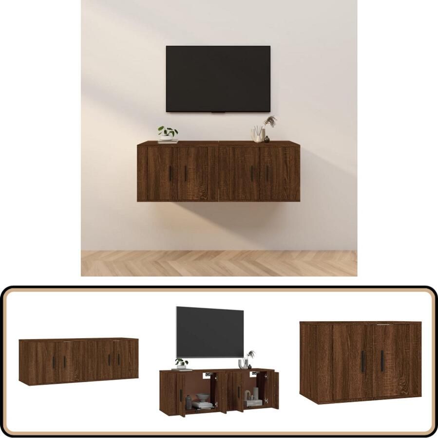 VidaXL Tv-wandmeubels 2 stuks Bruin eikenkleur TV Meubel Wandmontage Bruin Houten Meubels Tv Kast