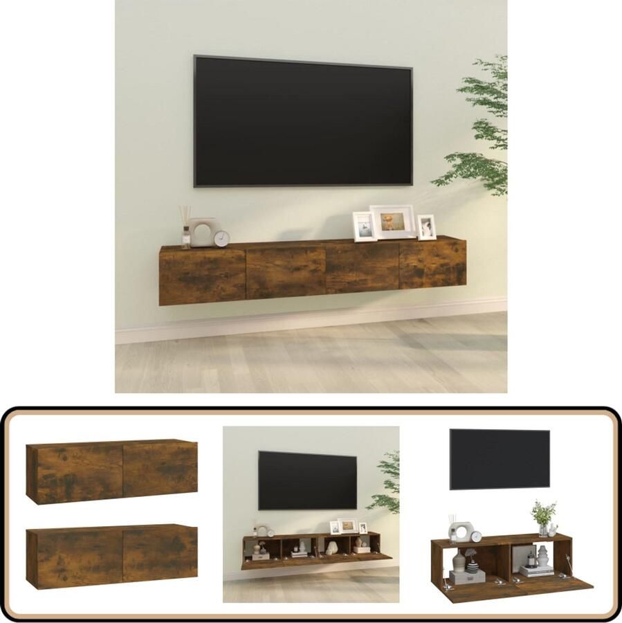 VidaXL Tv-wandmeubels 2 stuks Gerookt eiken Wandtv Meubel Tv Kast Houten Tv Stand Opbergkast Salon Meubilair
