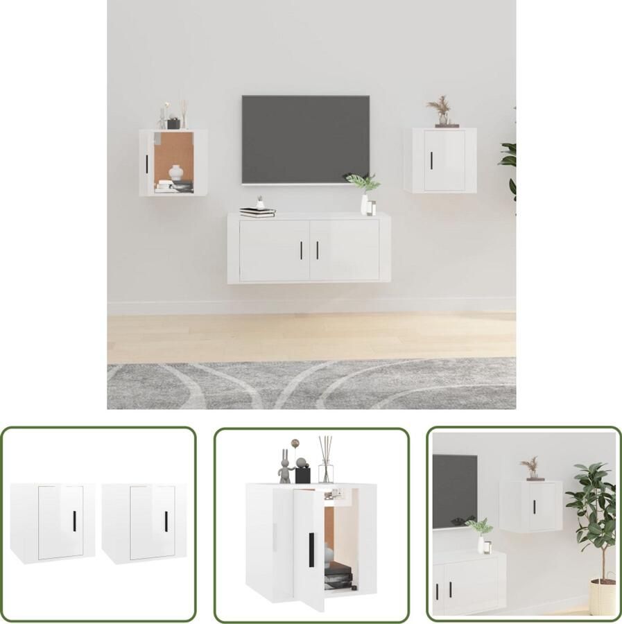 VidaXL Tv-wandmeubels 2 stuks Hoogglans wit TV Meubel Wandmontage Houten TV Kast Witte TV Kast Modern TV Meubel Opbergruimte Living Room Furniture