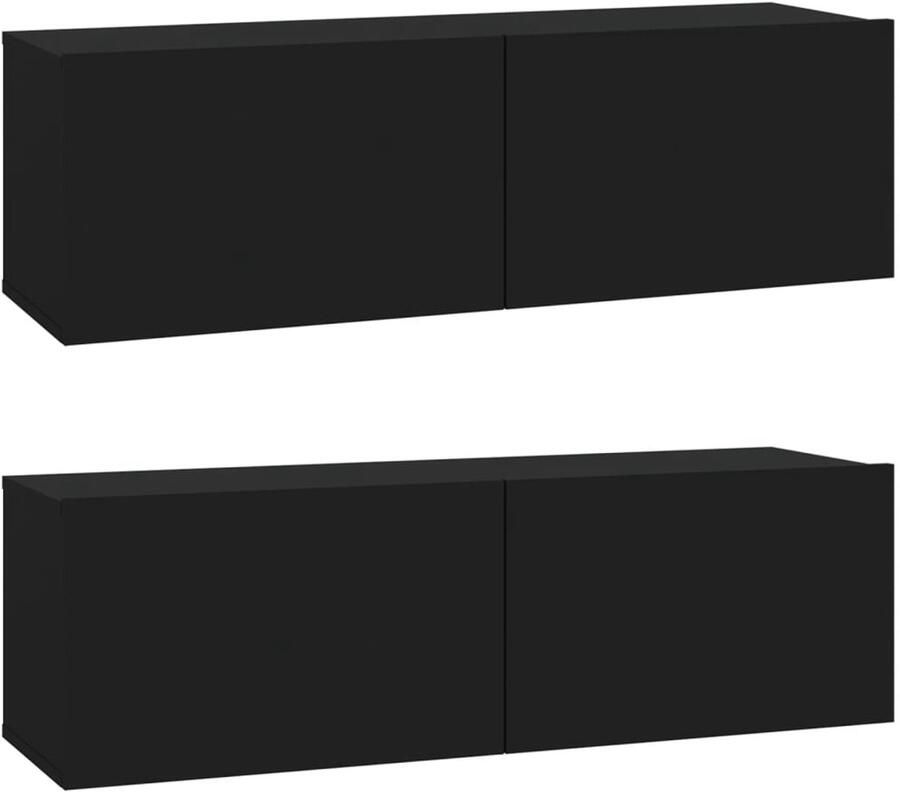 VidaXL Tv-wandmeubels 2 stuks Zwart Bewerkt hout Wandtv Meubel Tv Kast Zwarte Tv Stand Houten Tv Unit Opbergkast Tv Meubels Met Lade