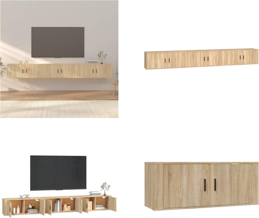 VidaXL Tv-wandmeubels 3 st 100x34-5x40 cm sonoma eikenkleurig Tv-kast Tv-kasten Tv-wandmeubel Televisiekast