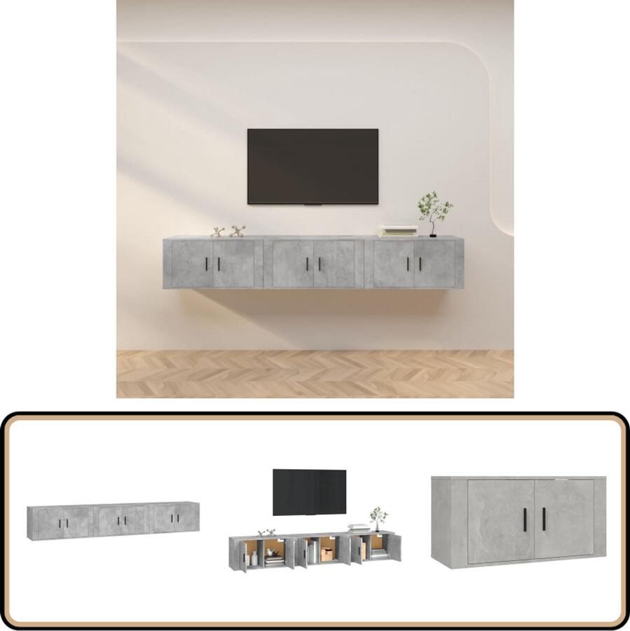 VidaXL Tv-wandmeubels 3 stuks Betongrijs 80x34 5x40 cm TV Meubel Wandmontage Grijs Houten Meubels Tv Kast