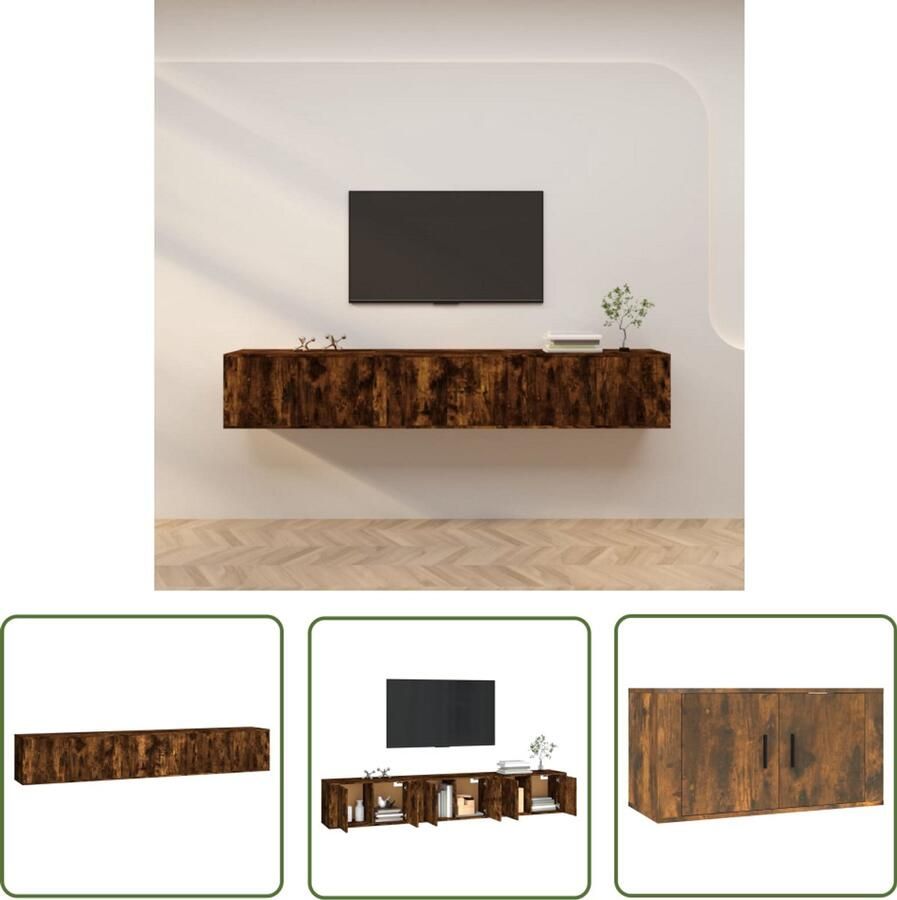 VidaXL Tv-wandmeubels 3 stuks Gerookt Eiken 80 cm Tv-wandmeubel Tv-kasten Houten Tv-standaard Opbergruimte Bruine Tv-kast
