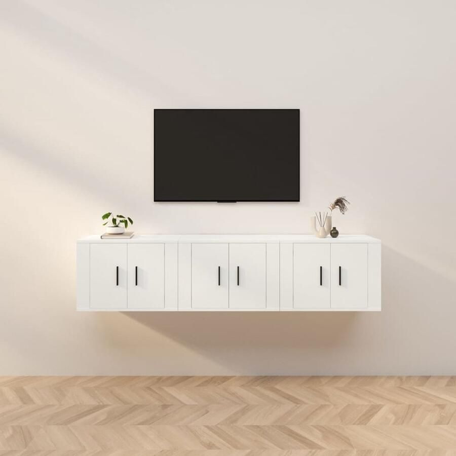 VidaXL Tv-wandmeubels 3 stuks Wit 57x34 5x40 cm TV-meubel Wandmontage Houten TV-stand Wit TV-meubel Opbergruimte Saloninrichting Livingroomdecor - Foto 2