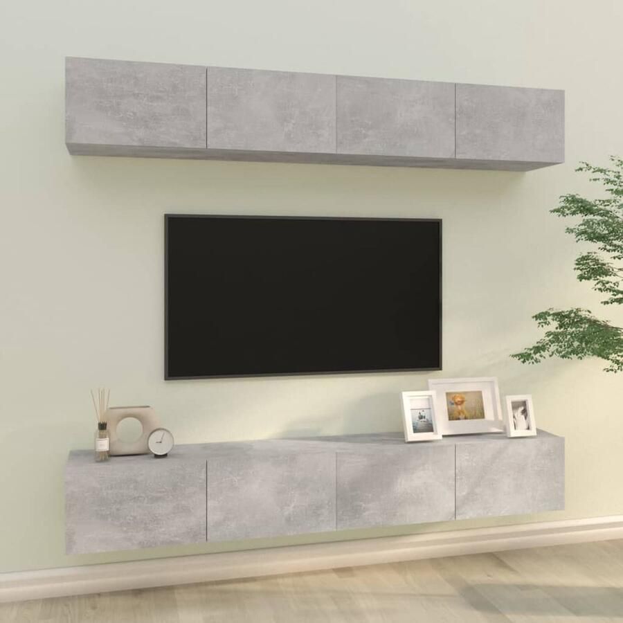 VidaXL Tv-wandmeubels 4 st Betongrijs 100x30x30 cm TV Kast Tv Wandplank Bewerkthout Grijze Tv Stand Opbergkast Media Kast - Foto 2