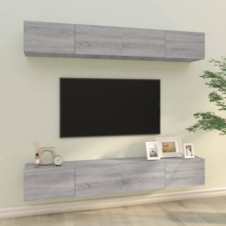 VidaXL Tv-wandmeubels 4 stuks Grijs Sonoma Eiken Tv Meubel Wandmontage Opbergkast Houten Kast Salon Meubilair Living Room Furniture Grijze Tv Stand - Foto 2