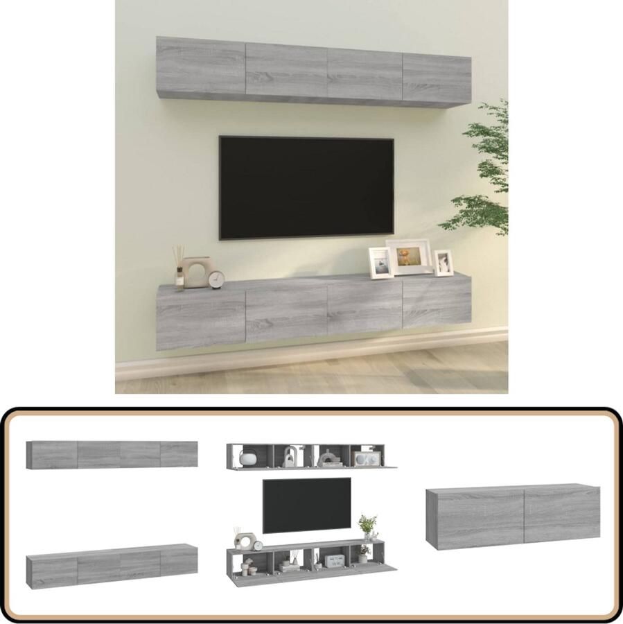 VidaXL Tv-wandmeubels 4 stuks Grijs Sonoma Eiken Tv Meubel Wandmontage Opbergkast Houten Kast Salon Meubilair Living Room Furniture Grijze Tv Stand