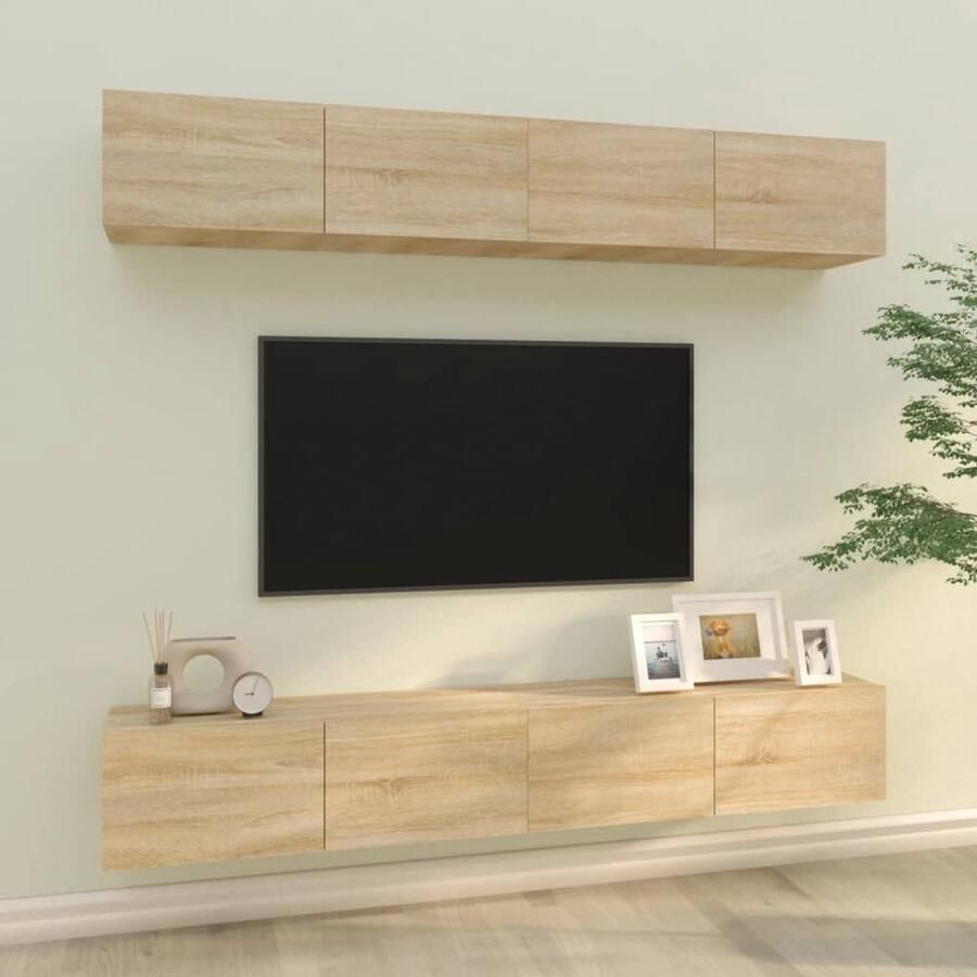 VidaXL Tv-wandmeubels 4 stuks Sonoma eiken 100x30x30 cm TV Meubel Wandmontage Tv Kast Salon Meubilair Houten Tv Stand