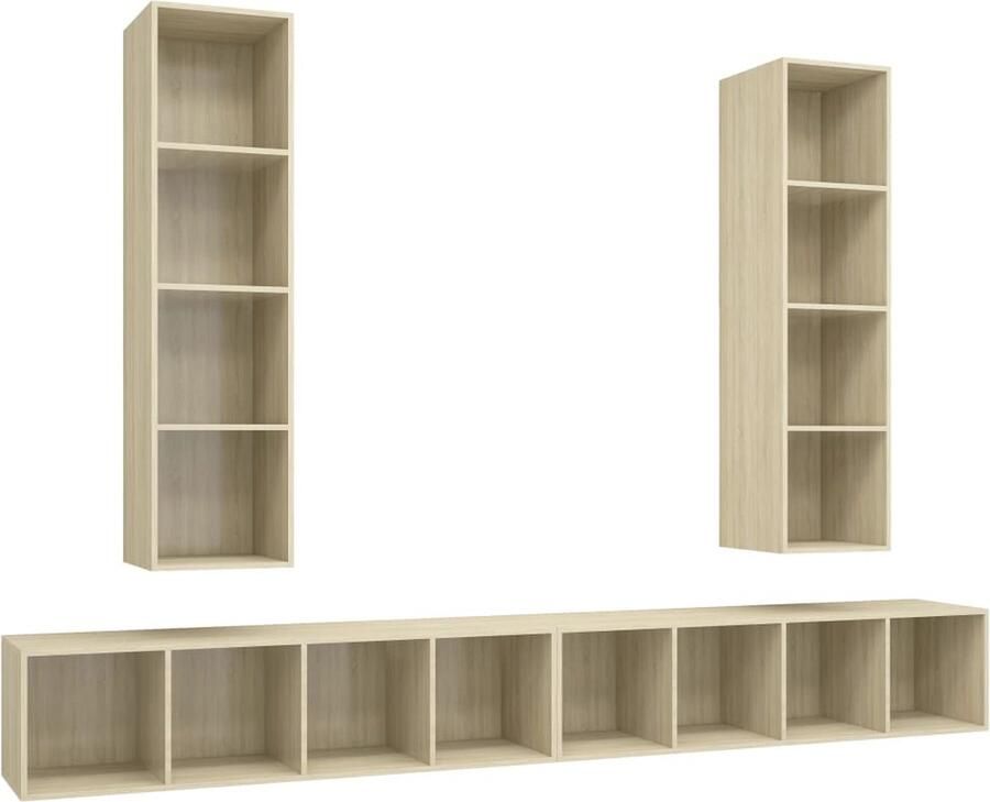 VidaXL Tv-wandmeubels 4 stuks Sonoma eiken Tv-meubel Wandmontage Salon Meubilair Houten Tv-stand Sonomaplank