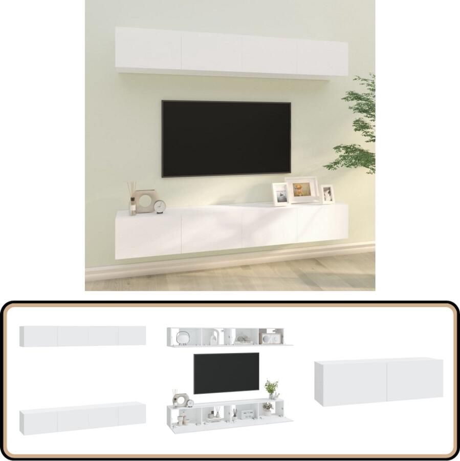 VidaXL Tv-wandmeubels 4 stuks Wit 100x30x30 cm Tv Meubel Wandmontage Houten Tv Kast Opbergkast Salon Meubilair - Foto 2