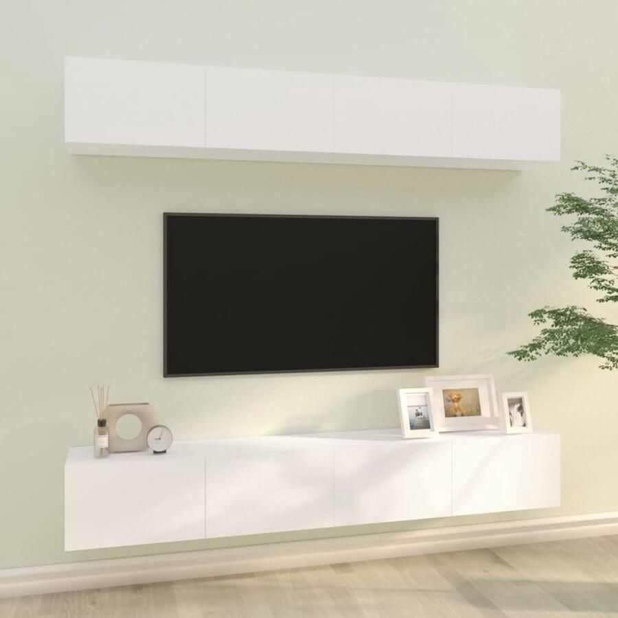 VidaXL Tv-wandmeubels 4 stuks Wit 100x30x30 cm Tv Meubel Wandmontage Houten Tv Kast Opbergkast Salon Meubilair