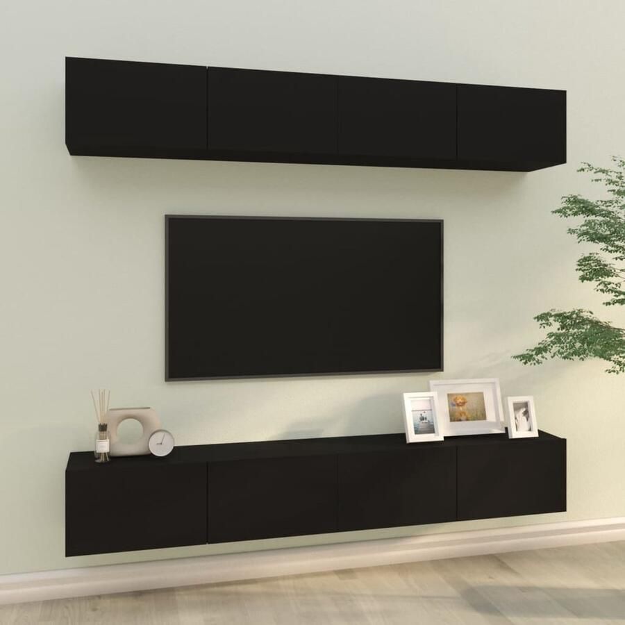 VidaXL Tv-wandmeubels 4 stuks Zwart 100x30x30 cm Tv Kast Wandkast Mediastand Houten Kast Zwarte Kast Klassieke Tv Stand - Foto 2