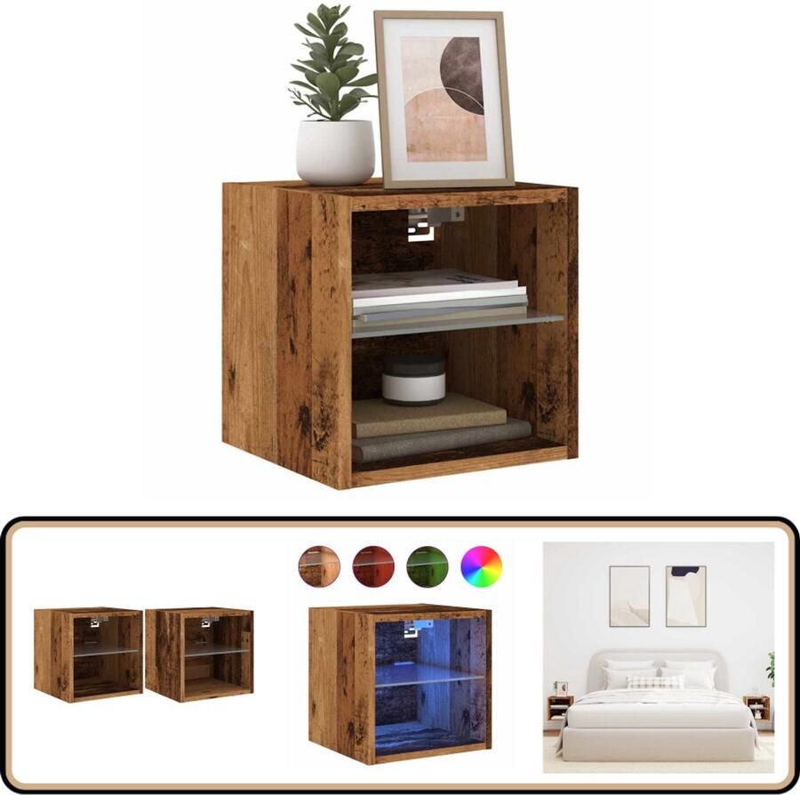 VidaXL Tv-wandmeubels LED-verlichting 2 stuks Oud Hout Tv-wandmeubel Tv-wandmeubelen Wandkast Tv-meubel