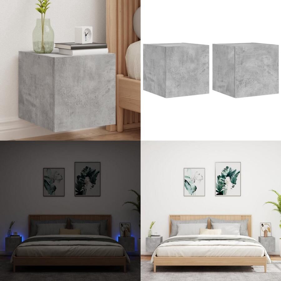 VidaXL Tv-wandmeubels met LED 2 st 30 5x35x30 cm betongrijs Tv-wandmeubel Tv-wandmeubelen Zwevend Tv-meubel Tv-wandmeubel