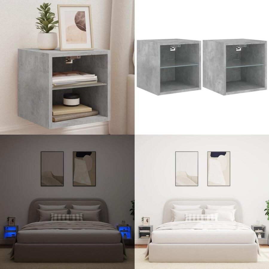 The Living Store Tv-wandmeubels met LED 2 st 30x28 5x30 cm betongrijs Tv-kast Tv-meubel Wandmontage Led Verlichting Betongrijs - Foto 2