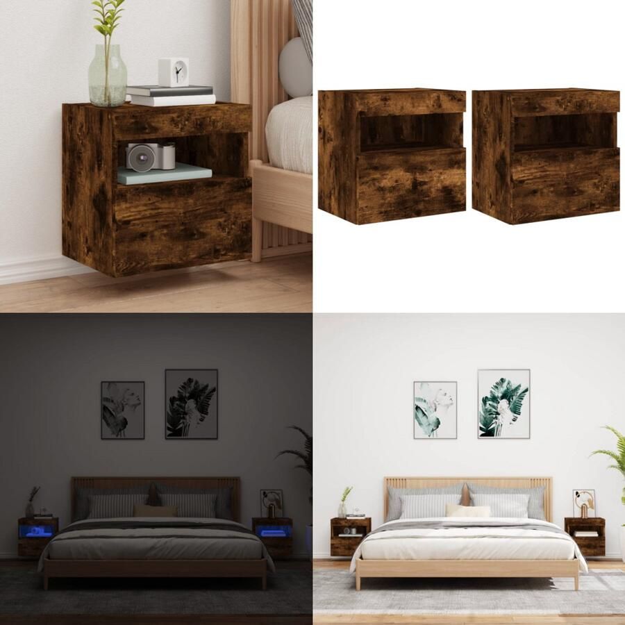 VidaXL Tv-wandmeubels met LED 2 st 40x30x40 cm gerookt eikenkleurig Tv-wandmeubel Tv-wandmeubelen Zwevend Tv-meubel Tv-wandmeubel