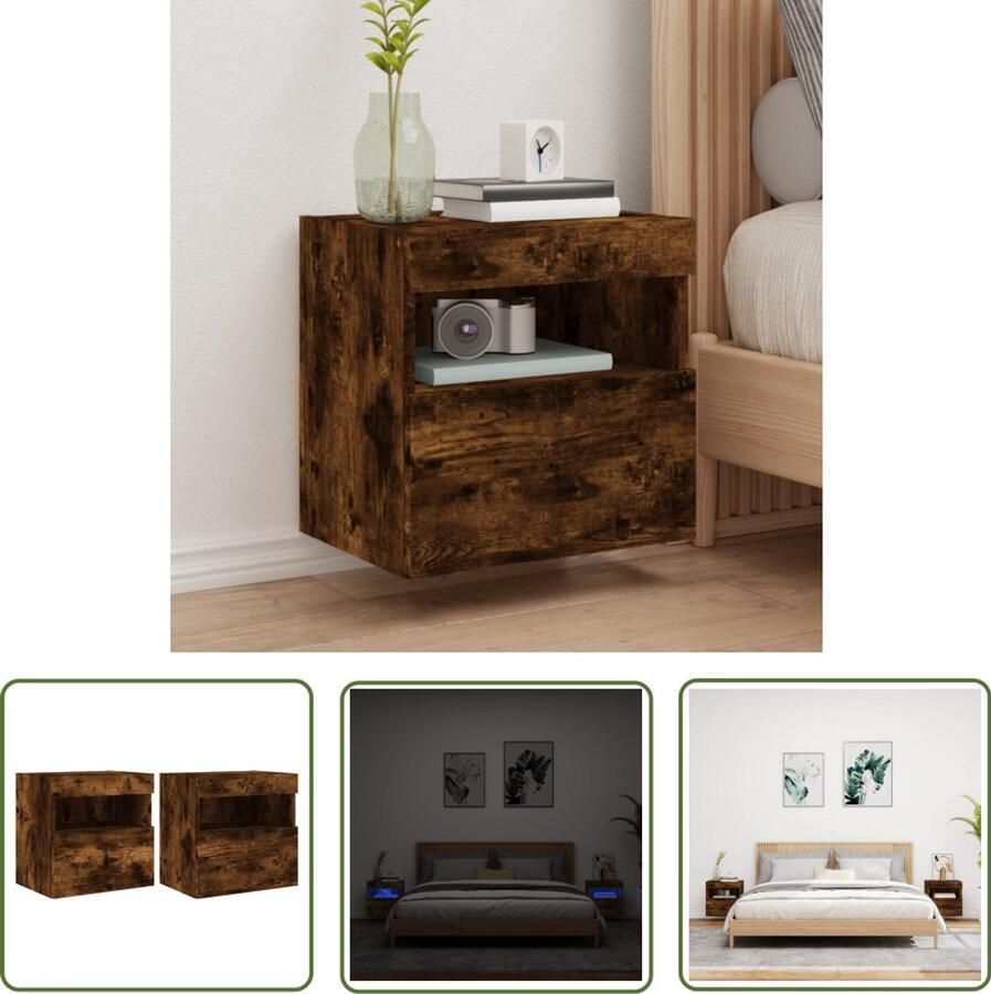 The Living Store Tv-wandmeubels met LED 2 st 40x30x40 cm gerookt eikenkleurig Tv-standaard Tv-meubel Led Verlichting Bruine Tv Stand Houten Tv Kast
