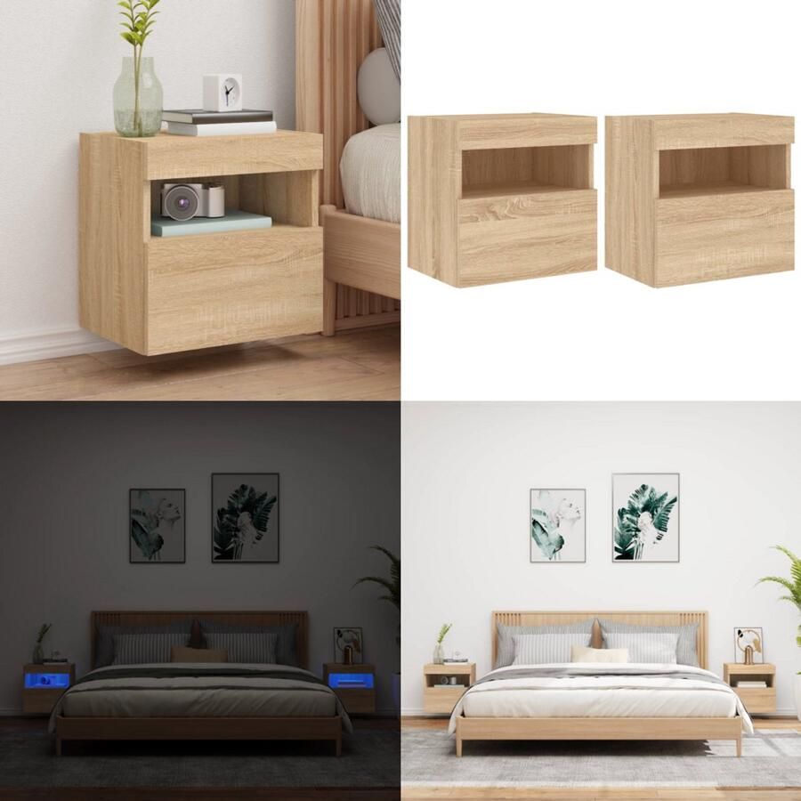 VidaXL Tv-wandmeubels met LED 2 st 40x30x40 cm sonoma eikenkleurig Tv-wandmeubel Tv-wandmeubelen Zwevend Tv-meubel Tv-wandmeubel