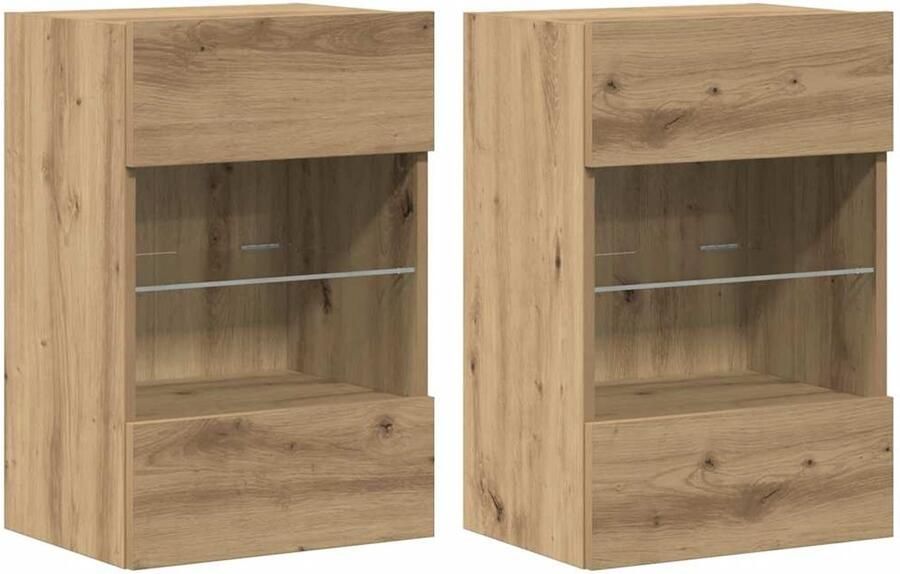 VidaXL Wandkasten met LED-verlichting voor tv 2 st 40x30x60 5 cm artisanaal eikenkleur