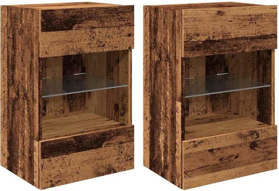 VidaXL Wandkasten met LED-verlichting voor tv 2 st 40x30x60 5 cm oud houtkleurig - Foto 2