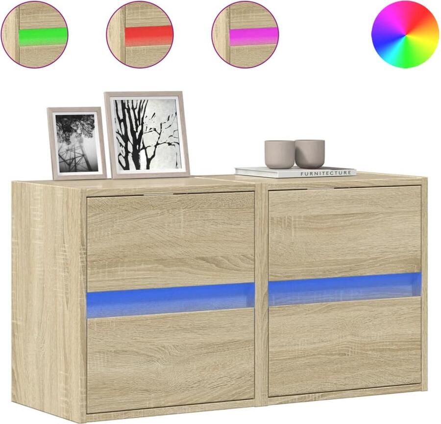 VidaXL Tv-wandmeubels met LED 2 st 41x31x45 cm sonoma eikenkleurig