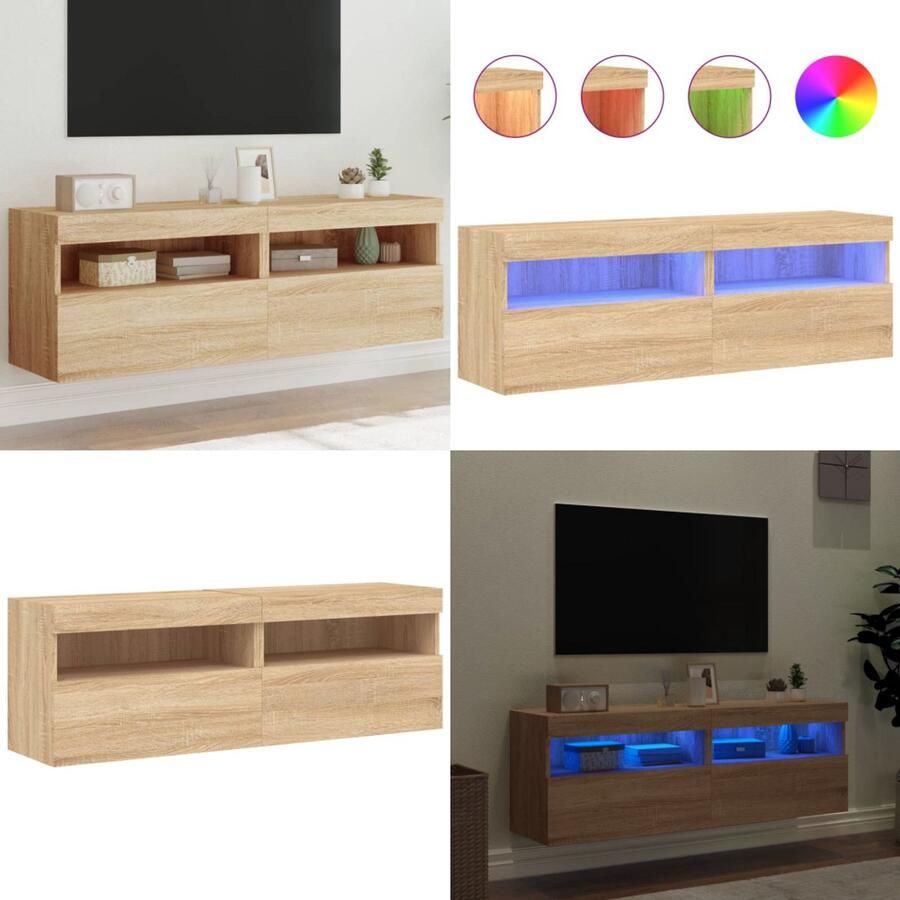 VidaXL Tv-wandmeubels met LED 2 st 60x30x40 cm sonoma eikenkleurig Tv-wandmeubel Tv-wandmeubelen Zwevend Tv-meubel Tv-wandmeubel