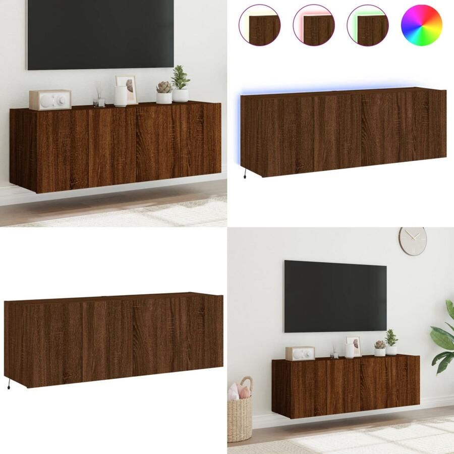 VidaXL Tv-wandmeubels met LED 2 st 60x35x41 cm bruin eikenkleur Tv-wandmeubel Tv-wandmeubelen Zwevend Tv-meubel Tv-wandmeubel