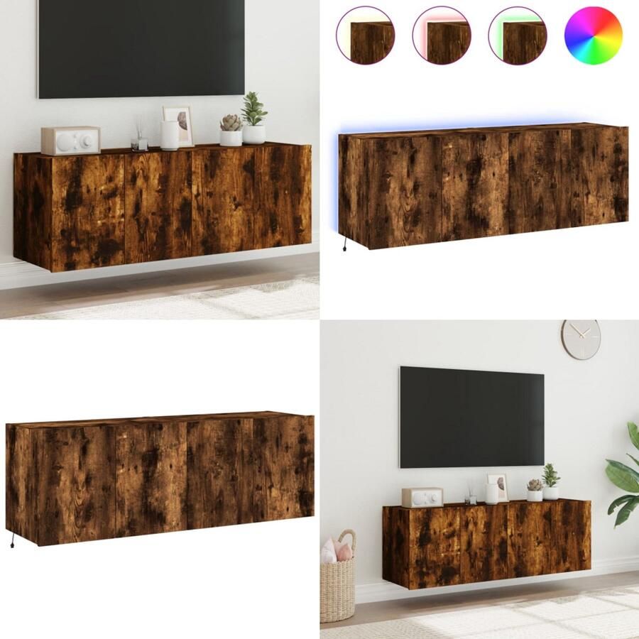 VidaXL Tv-wandmeubels met LED 2 st 60x35x41 cm gerookt eikenkleurig Tv-wandmeubel Tv-wandmeubelen Zwevend Tv-meubel Tv-wandmeubel