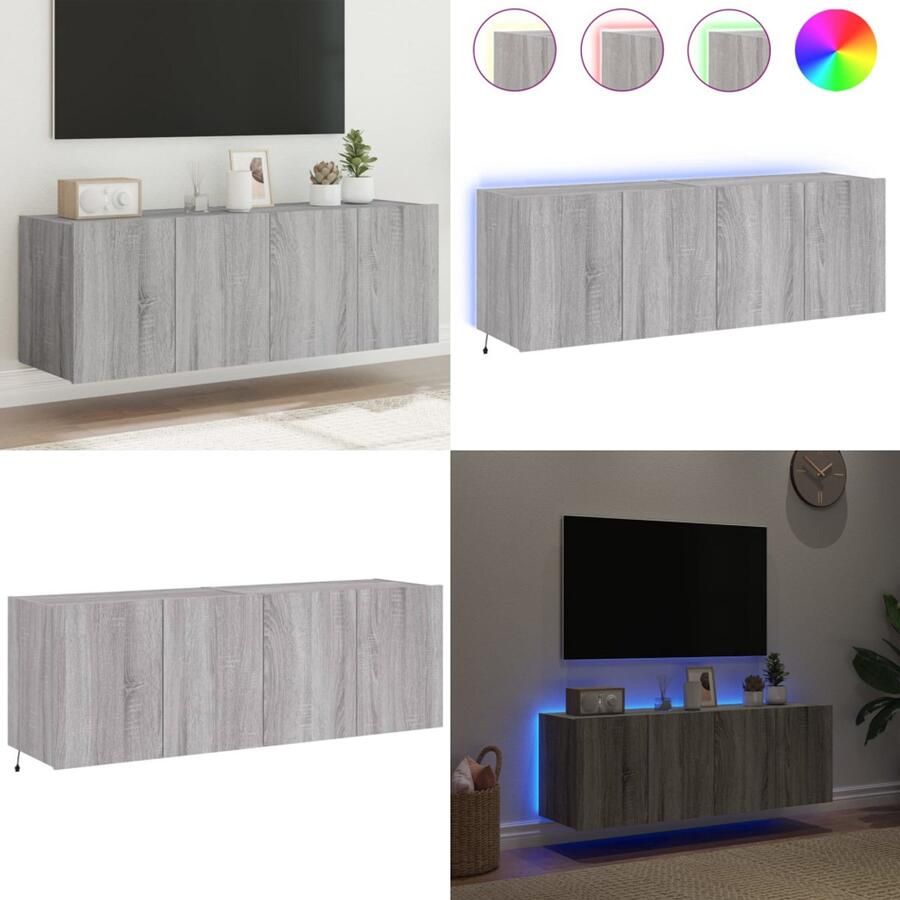 VidaXL Tv-wandmeubels met LED 2 st 60x35x41 cm grijs sonoma eiken Tv-wandmeubel Tv-wandmeubelen Zwevend Tv-meubel Tv-wandmeubel