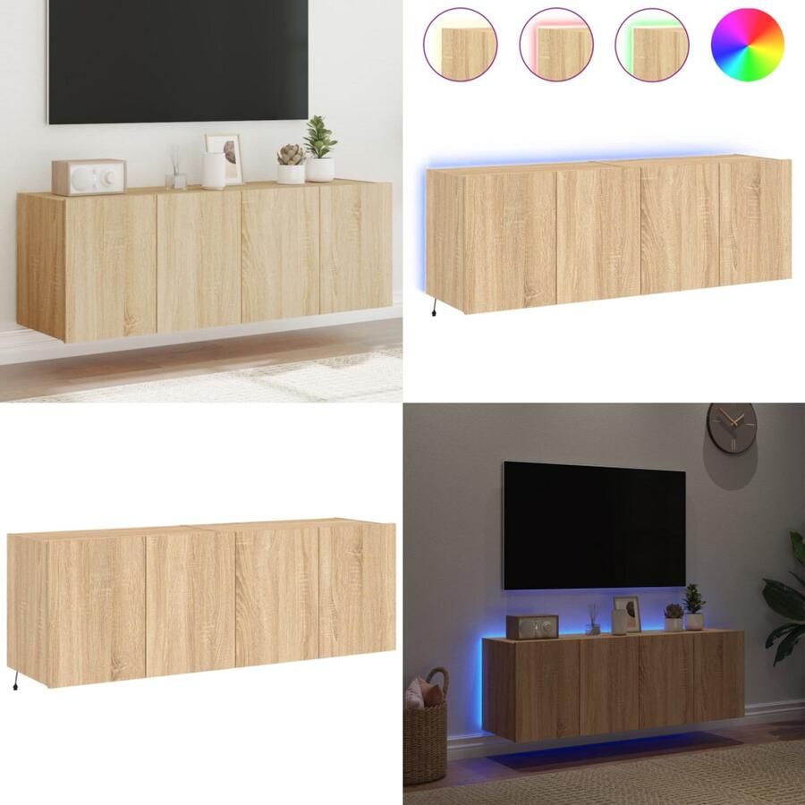 VidaXL Tv-wandmeubels met LED 2 st 60x35x41 cm sonoma eikenkleurig Tv-wandmeubel Tv-wandmeubelen Zwevend Tv-meubel Tv-wandmeubel
