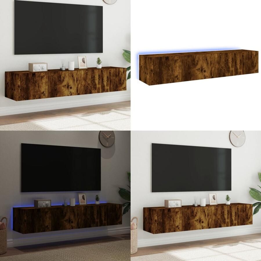 VidaXL Tv-wandmeubels met LED 2 st 80x35x31 cm gerookt eikenkleurig Tv-wandmeubel Tv-wandmeubelen Zwevend Tv-meubel Tv-wandmeubel