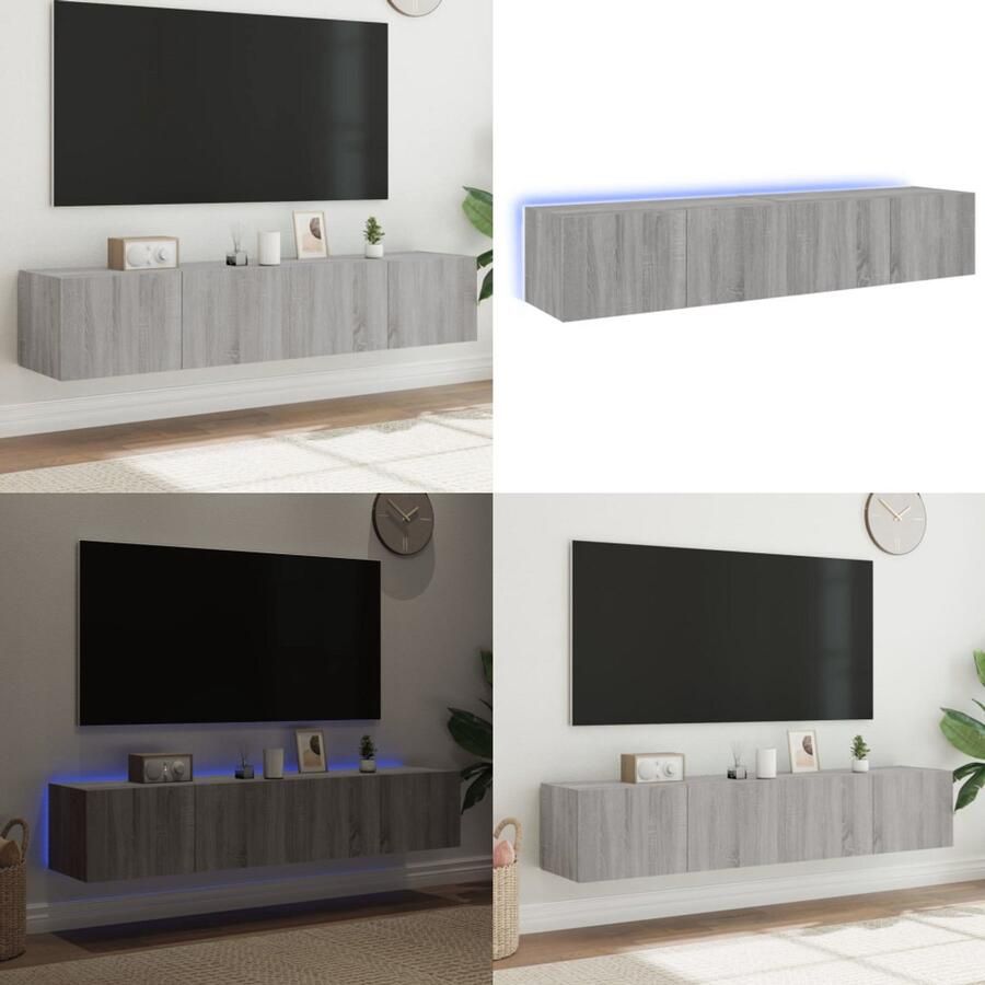 VidaXL Tv-wandmeubels met LED 2 st 80x35x31 cm grijs sonoma Tv-wandmeubel Tv-wandmeubelen Zwevend Tv-meubel Tv-wandmeubel