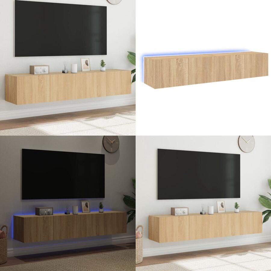 The Living Store Tv-wandmeubels met LED 2 st 80x35x31 cm sonoma eikenkleurig Tv Wandmeubel Tv Kast Led Tv Stand Sonoma Eiken Houten Tv Kast - Foto 2