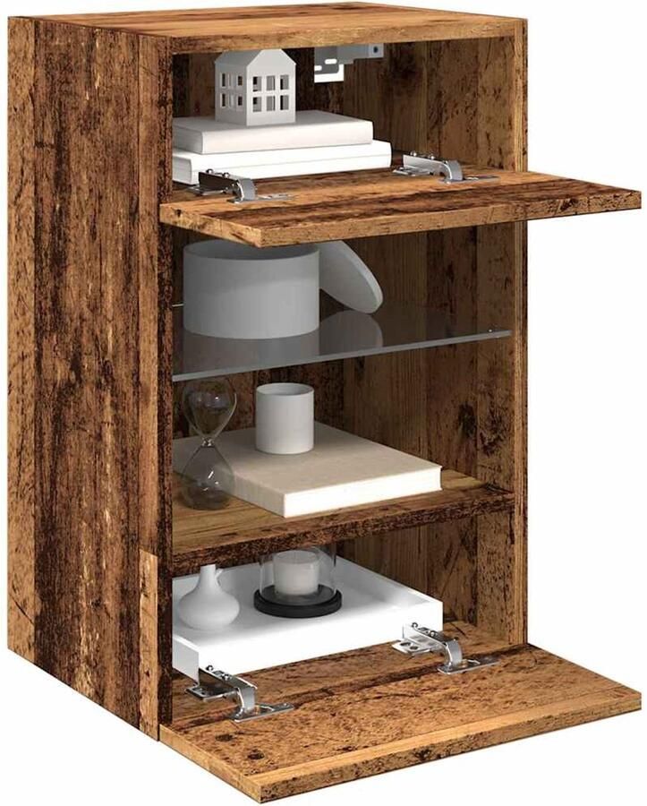 VidaXL Tv-wandmeubels met LED 2 stuks Oud Houtkleurig Tv Wandmeubel Tv Meubel Led Tv Kast Houten Tv Stand Vintage Tv Meubilair