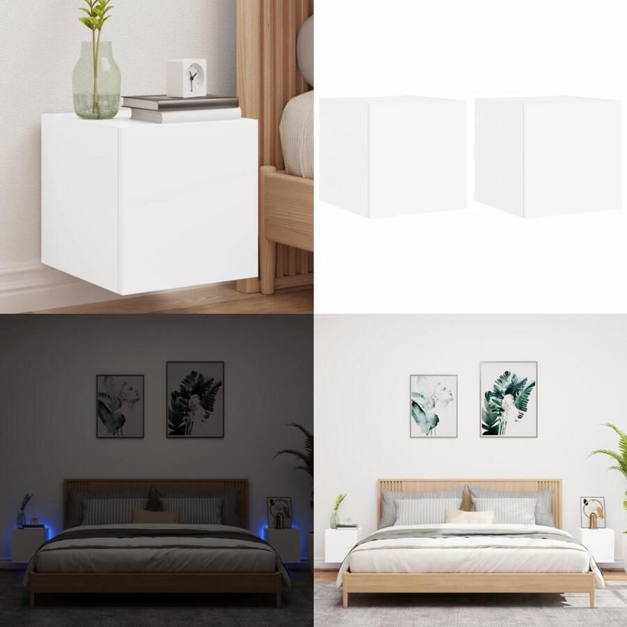 The Living Store Tv-wandmeubels met LED-verlichting 2 st 30 5x35x30 cm wit Tv Wandplank Tv Stand Led Tv Tafel Houten Tv Kast Modern Tv Meubel - Foto 2
