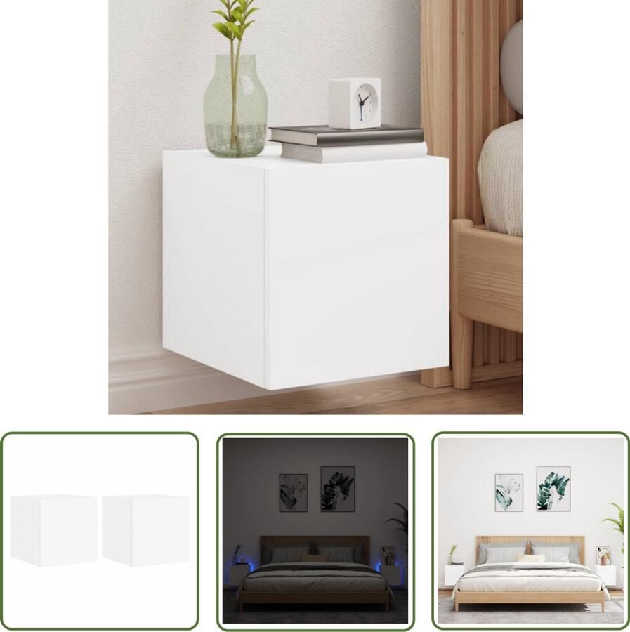 The Living Store Tv-wandmeubels met LED-verlichting 2 st 30 5x35x30 cm wit Tv Wandplank Tv Stand Led Tv Tafel Houten Tv Kast Modern Tv Meubel - Foto 3