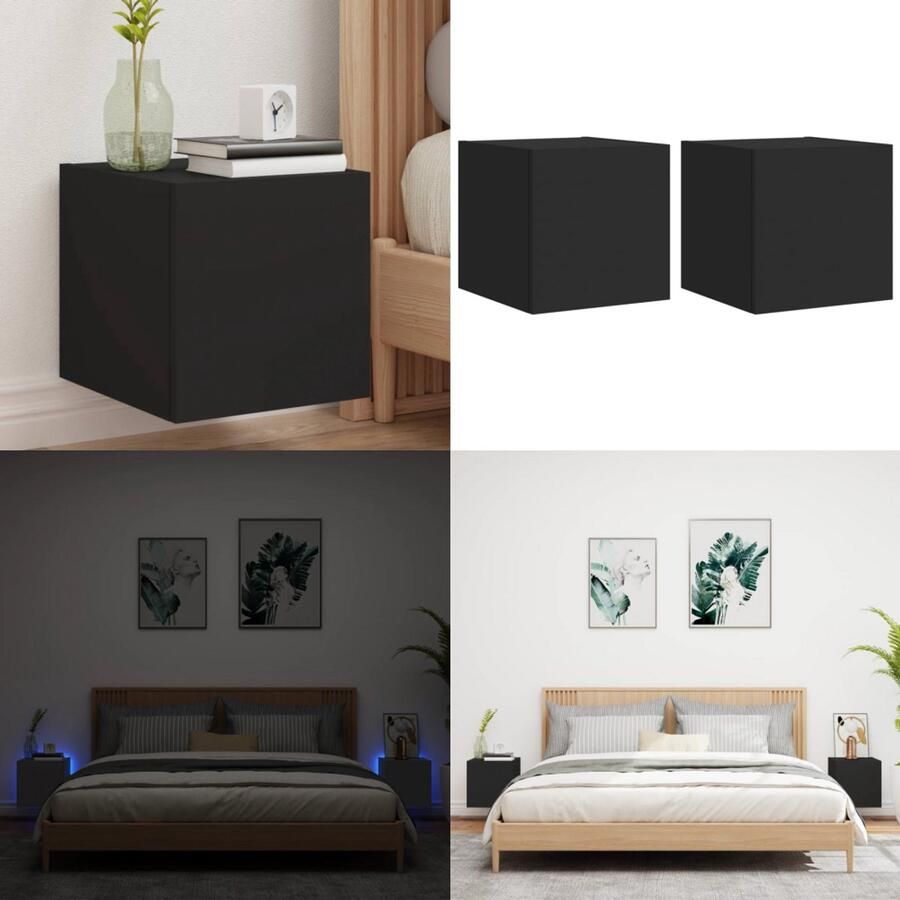 VidaXL Tv-wandmeubels met LED-verlichting 2 st 30 5x35x30 cm zwart Tv-wandmeubel Tv-wandmeubelen Zwevend Tv-meubel Tv-wandmeubel
