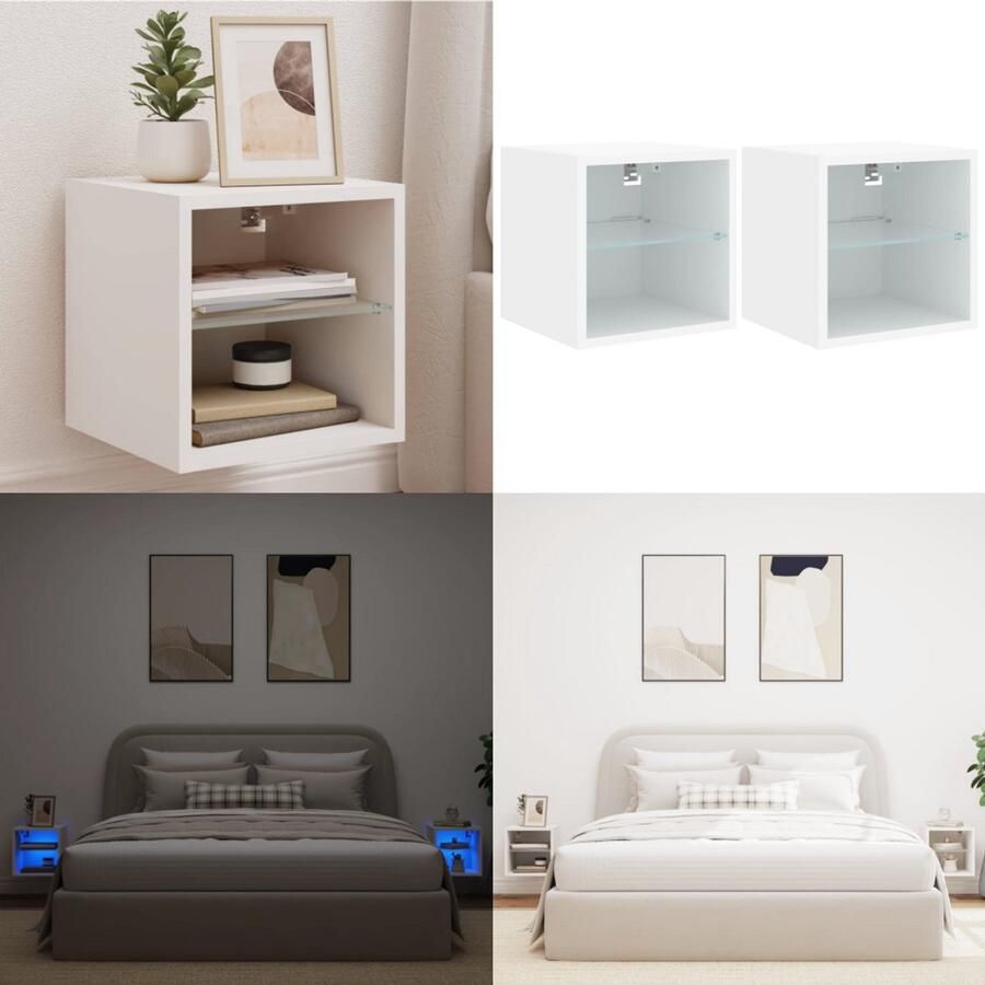VidaXL Tv-wandmeubels met LED-verlichting 2 st 30x28 5x30 cm wit Tv-wandmeubel Tv-wandmeubelen Wandkast Tv-meubel